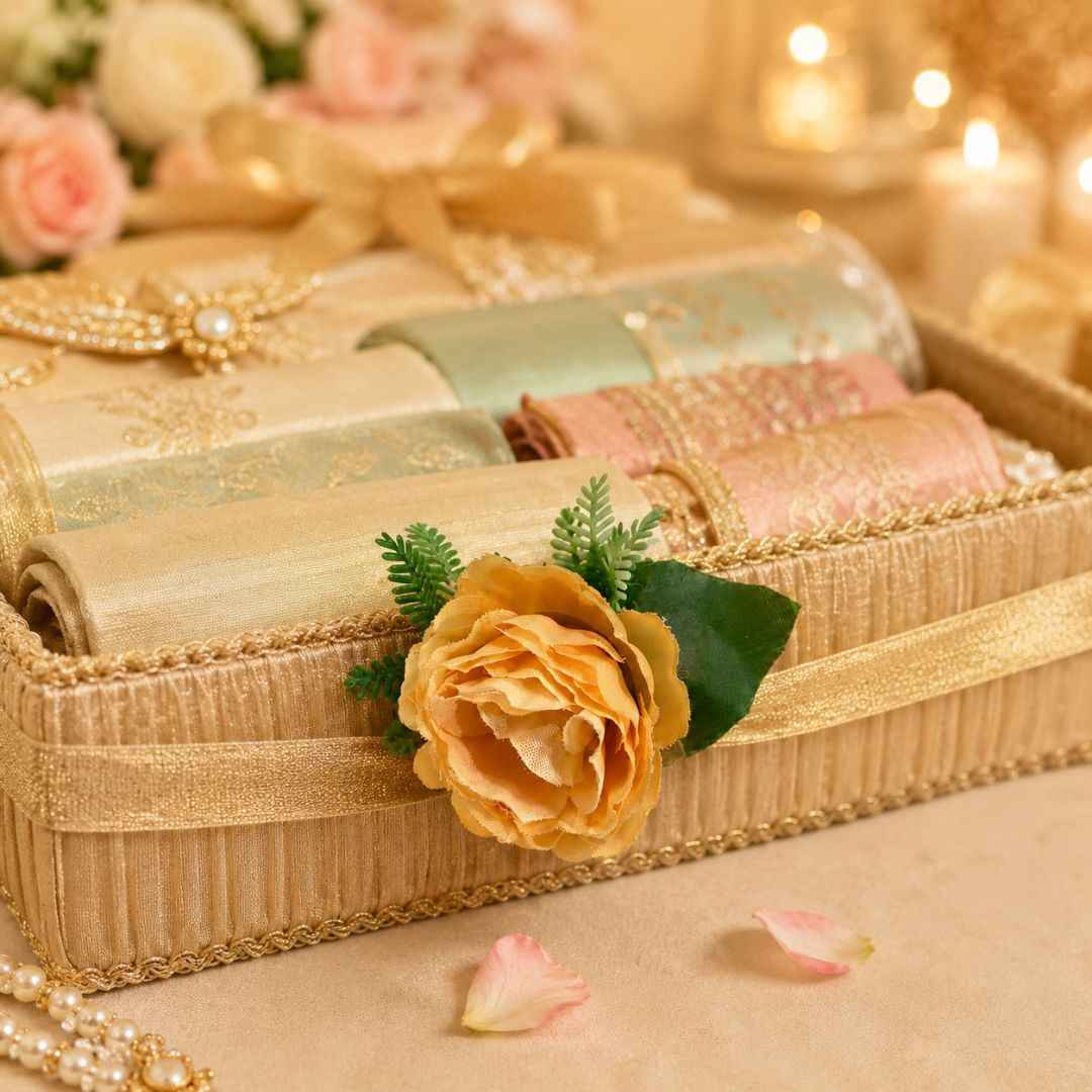 Set of 5 Peach Rose Decorative Flower Accessories for Hamper & Trousseau Packing