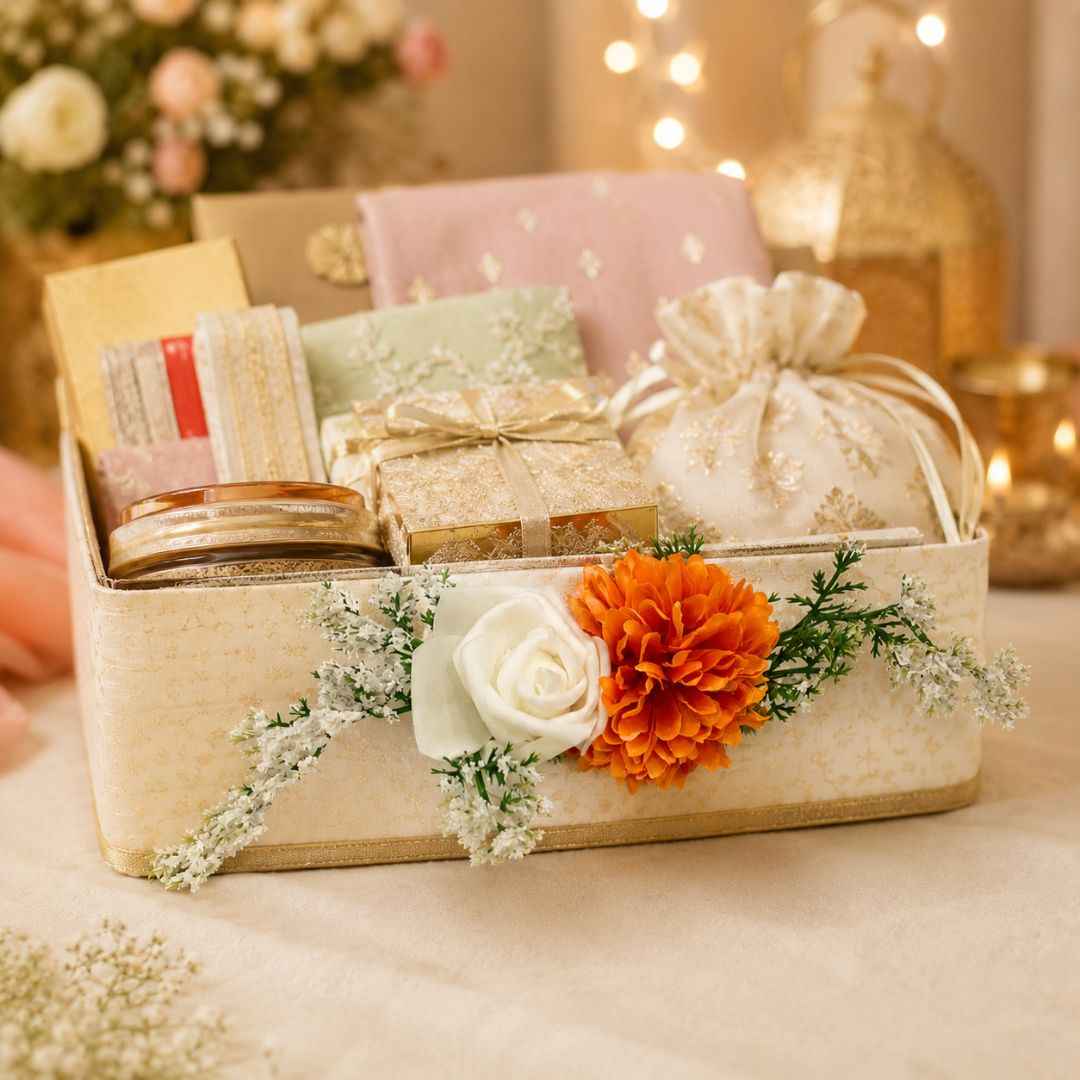 Orange & White Floral Decoration Accessory for Hamper Packing