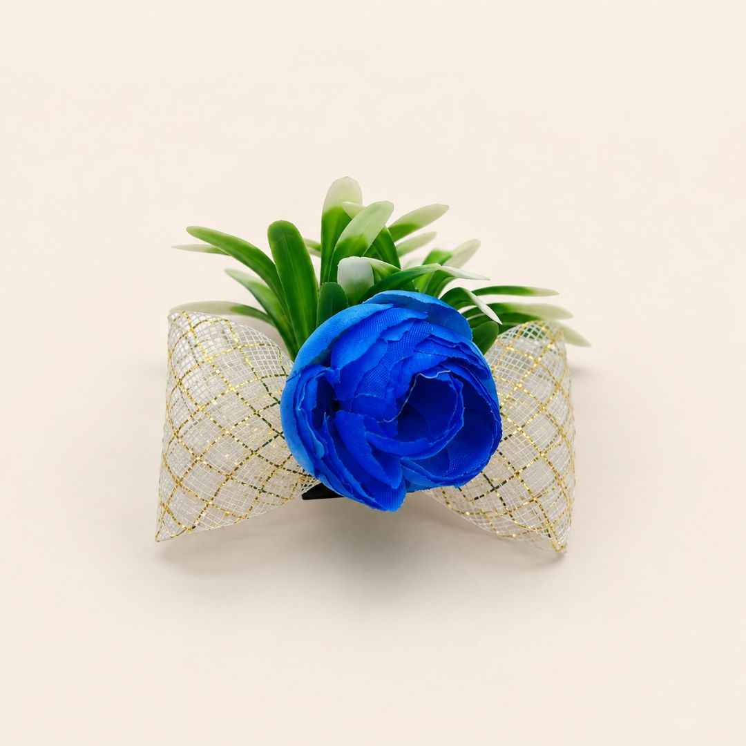 Set of 5 Blue Floral Golden Bow Decoration Accessories for Hamper Packing
