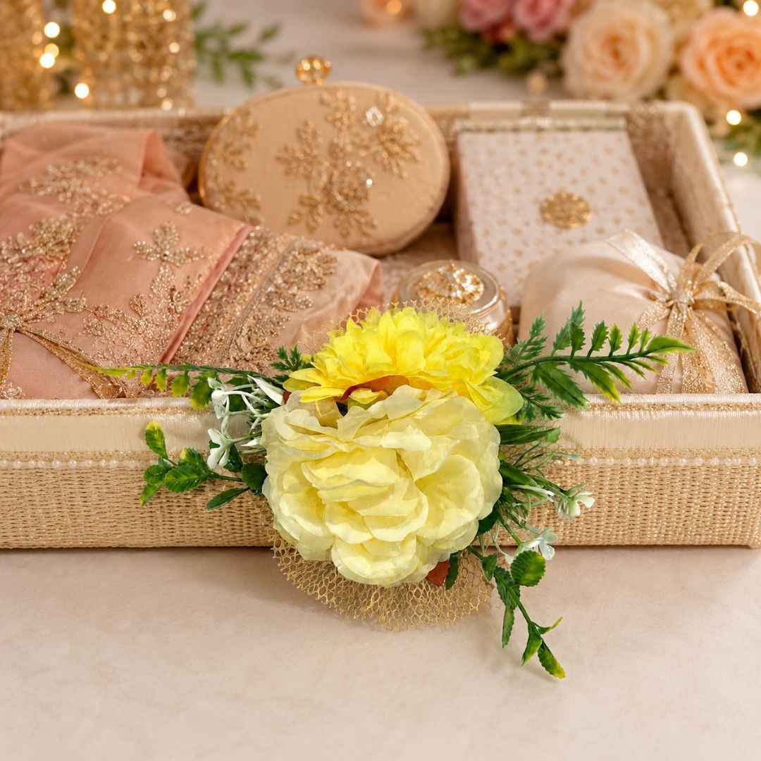Yellow Floral Net Decoration Accessory for Hamper Packing