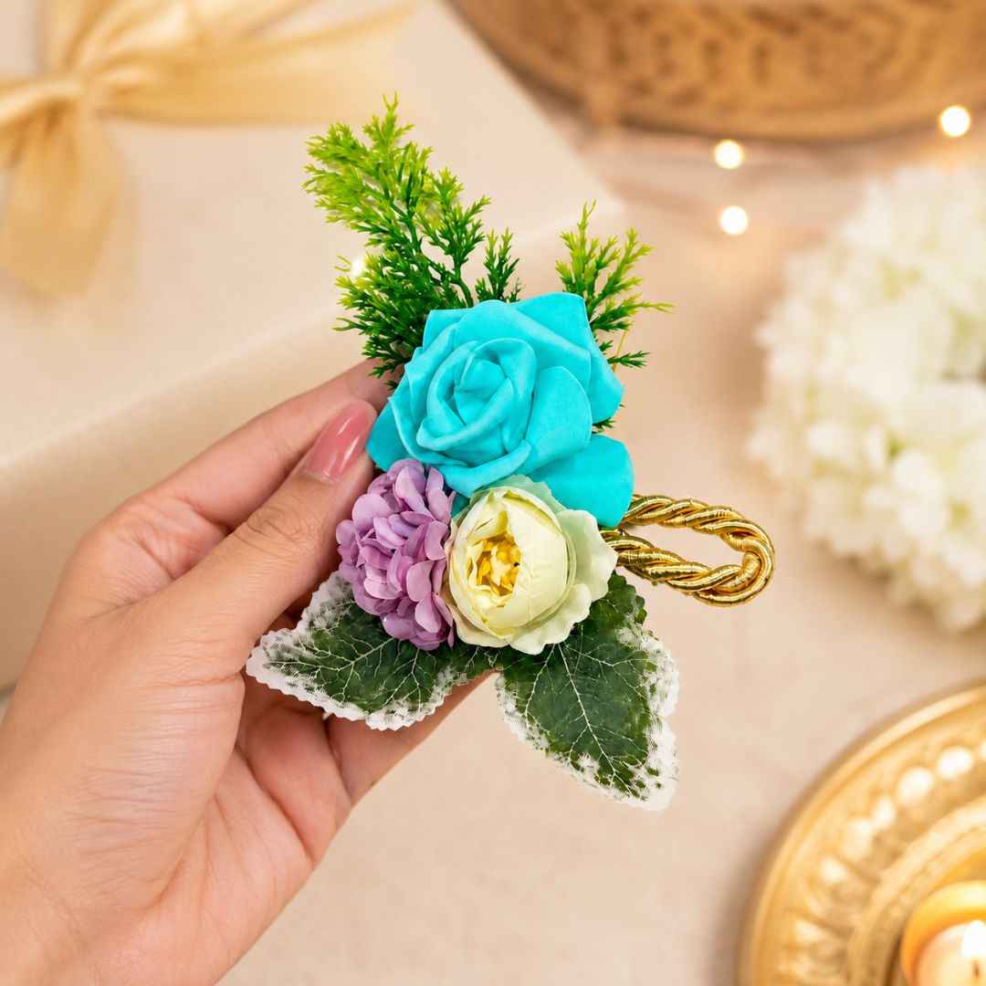 Turquoise Blue Rose Floral Decoration Accessory for Hamper Packing