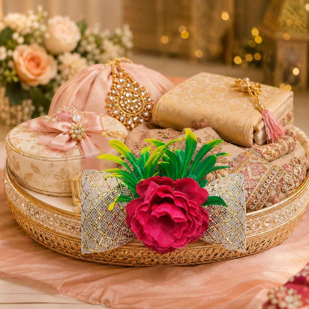 Hot Pink Floral Golden Bow Decoration Accessory for Hamper Packing
