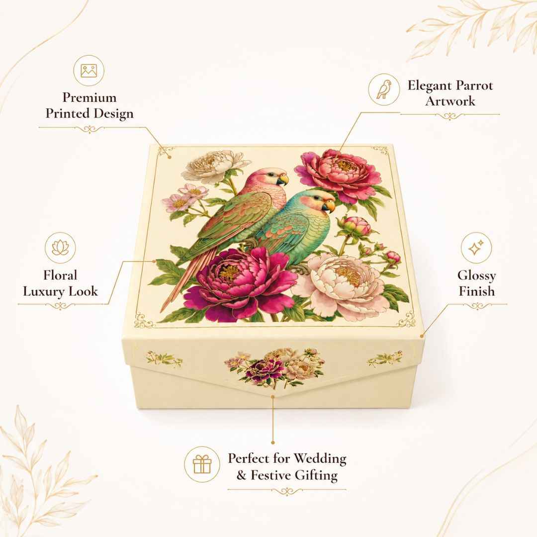 Pack of 5 Parrot Floral Printed Square Gift Box – Premium Hamper Packaging Box