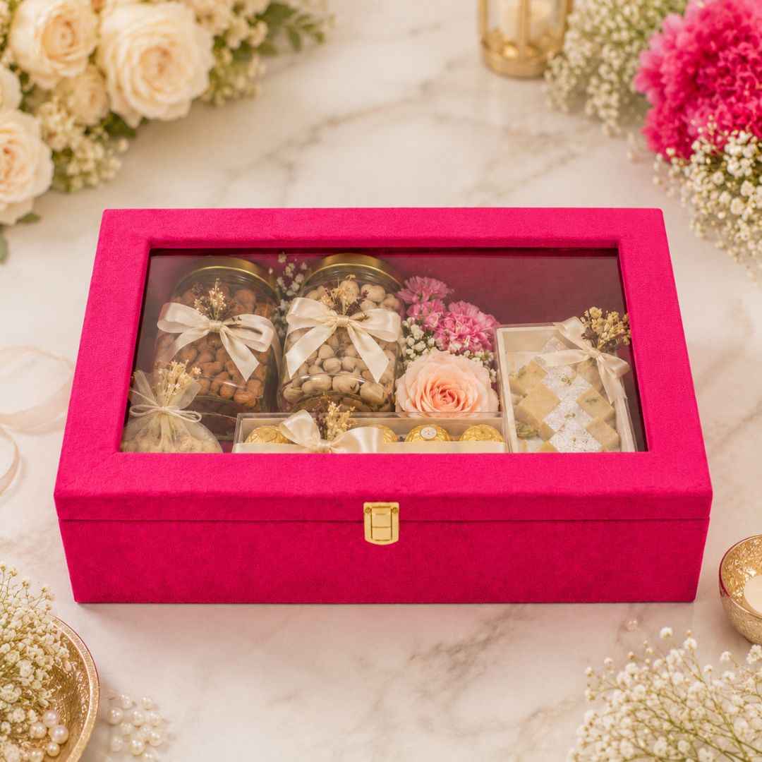 Rani Pink Transparent Lid Gift Box with Golden Latch