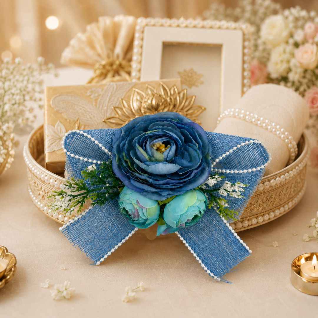 Set of 5 Blue Floral Decorative Accessories for Hamper & Trousseau Packing