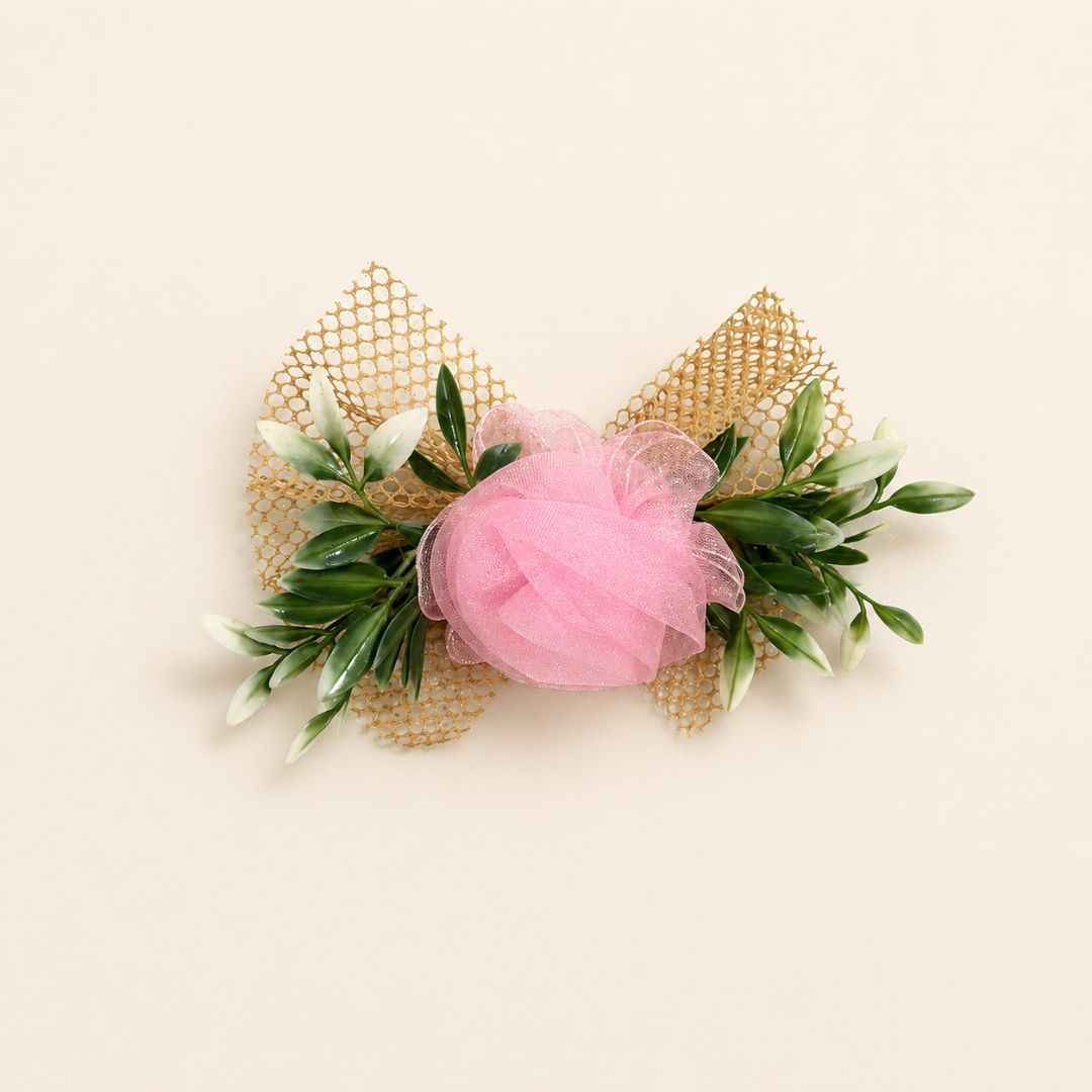 Set of 5 Pink Net Flower Decorative Accessories for Hamper & Trousseau Packing