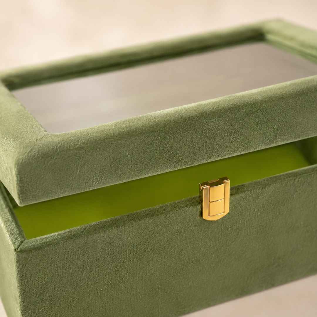 Olive Green Transparent Lid Gift Box with Golden Latch