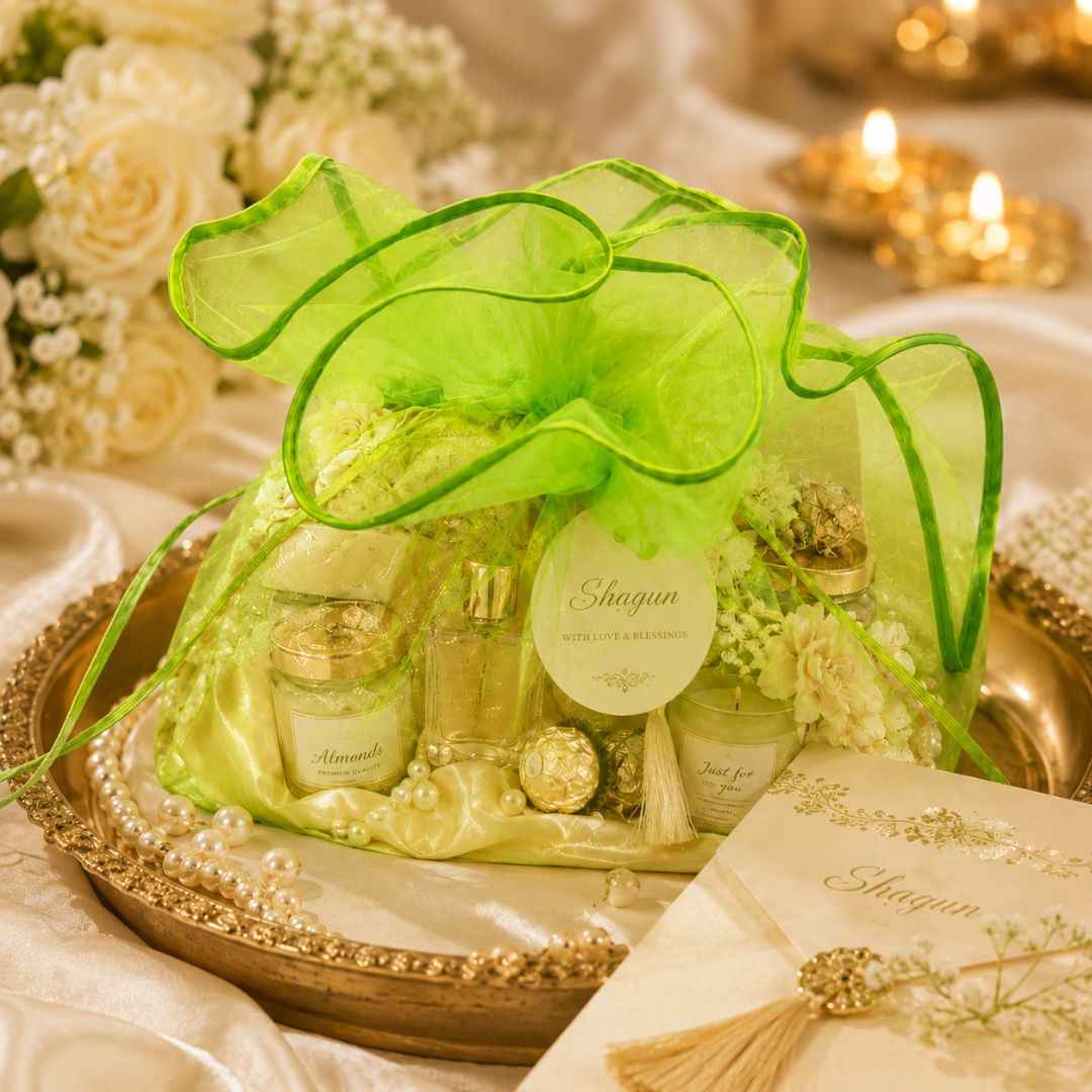 Green Organza Potli Gift Bag Pack of 5