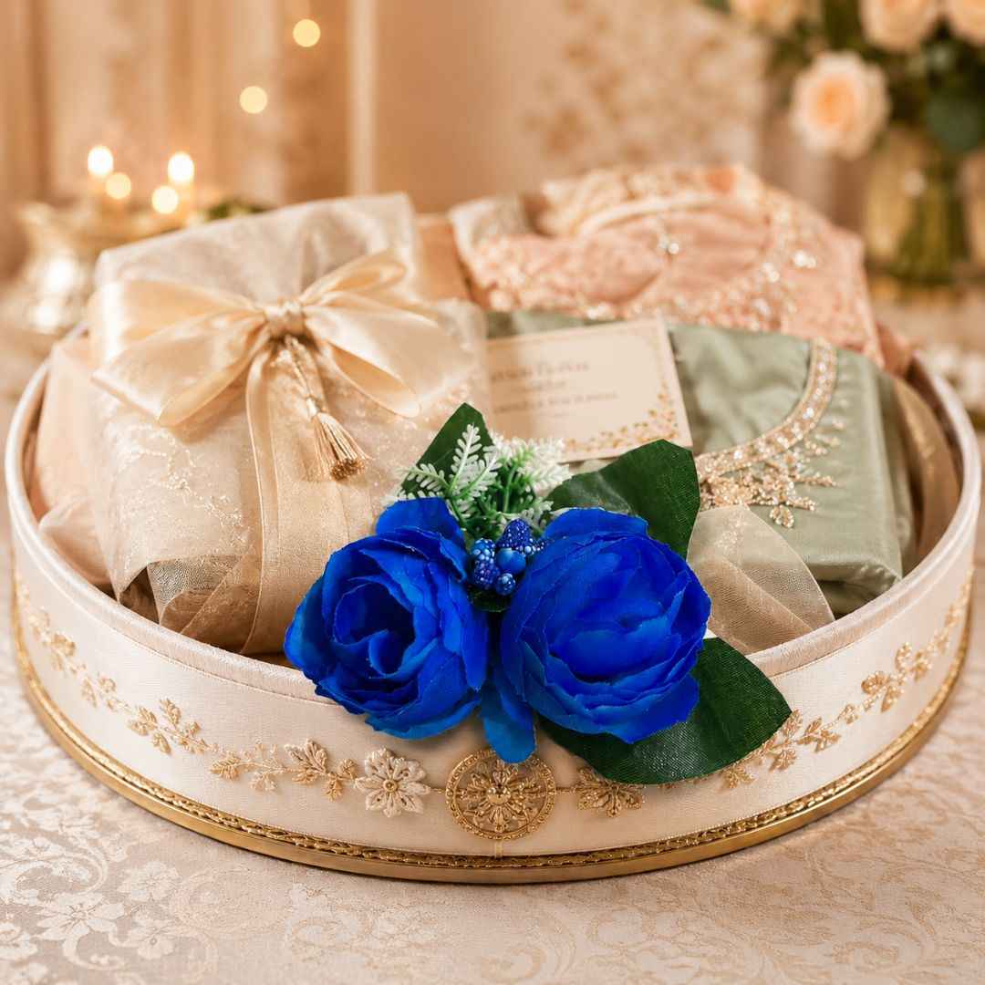 Set of 5 Royal Blue Rose Decorative Accessories for Hamper & Trousseau Packing