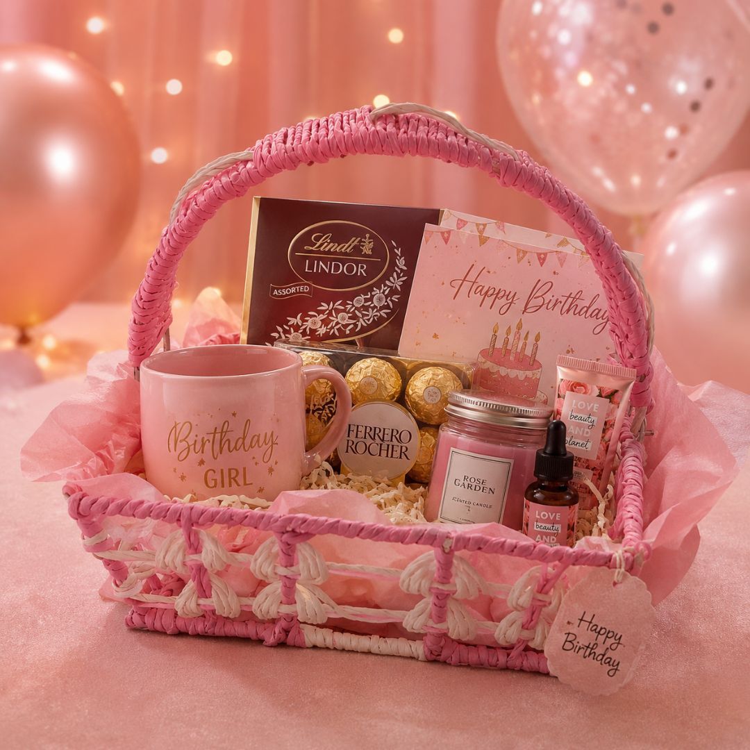 set of 3 - Pink Ivory Handcrafted Gifting Basket with Handle