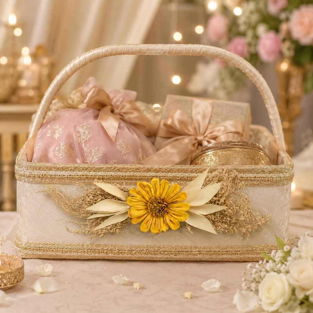 Set of 5 Yellow Daisy Decorative Accessories for Hamper & Trousseau Packing