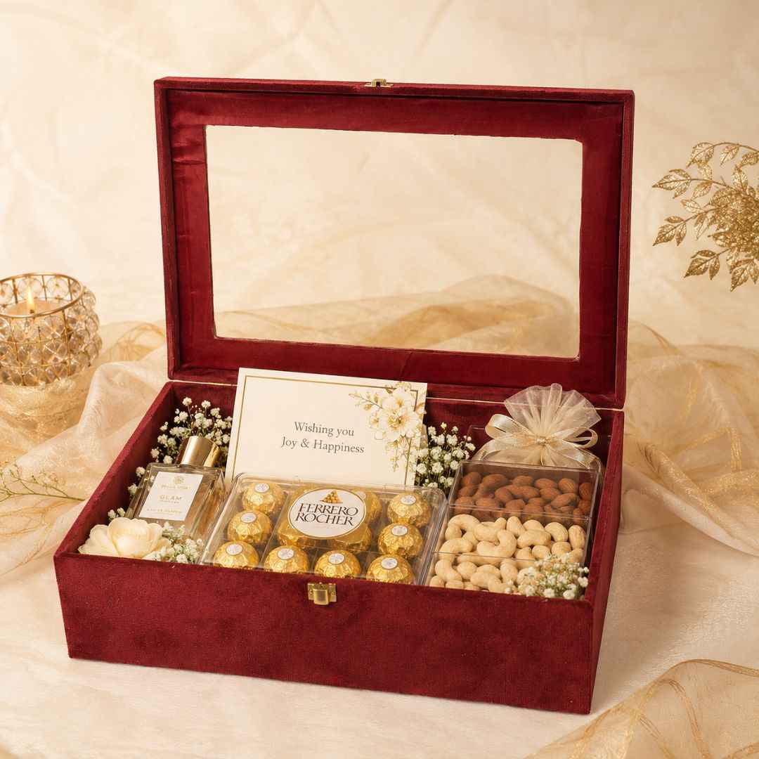 Maroon Transparent Lid Gift Box with Golden Latch
