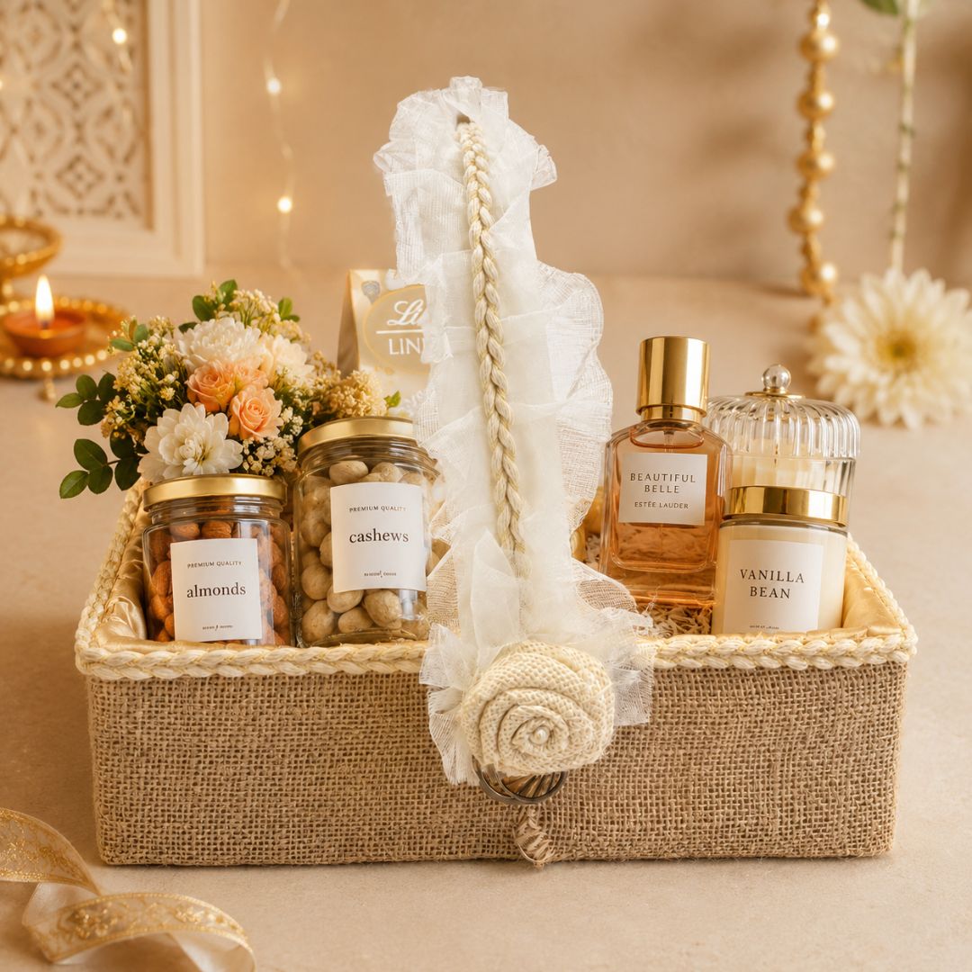 Natural Jute Wedding Hamper Basket with Handle