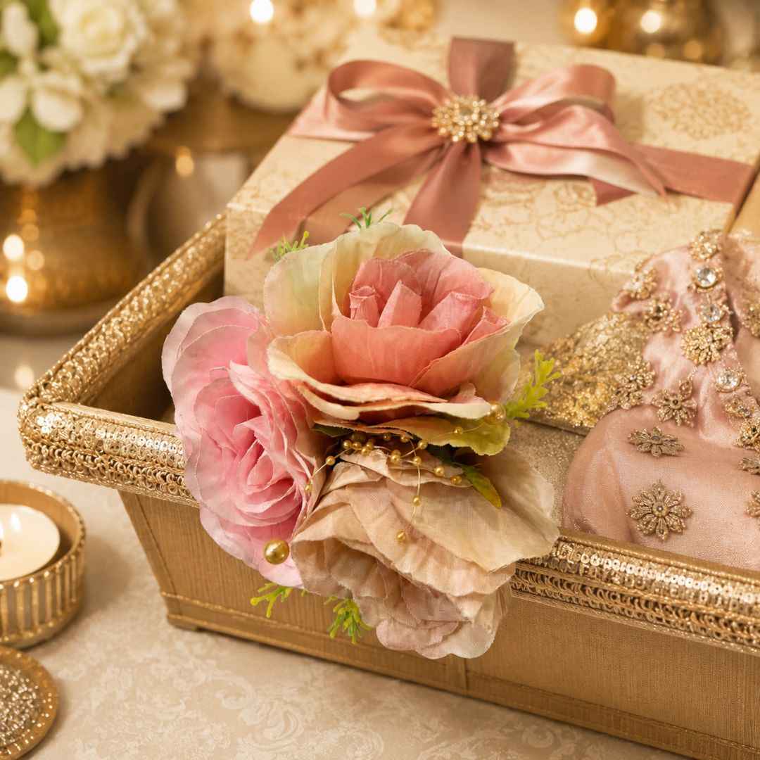 Set of 5 Peach Pink Floral Decoration Accessories for Hamper Packing