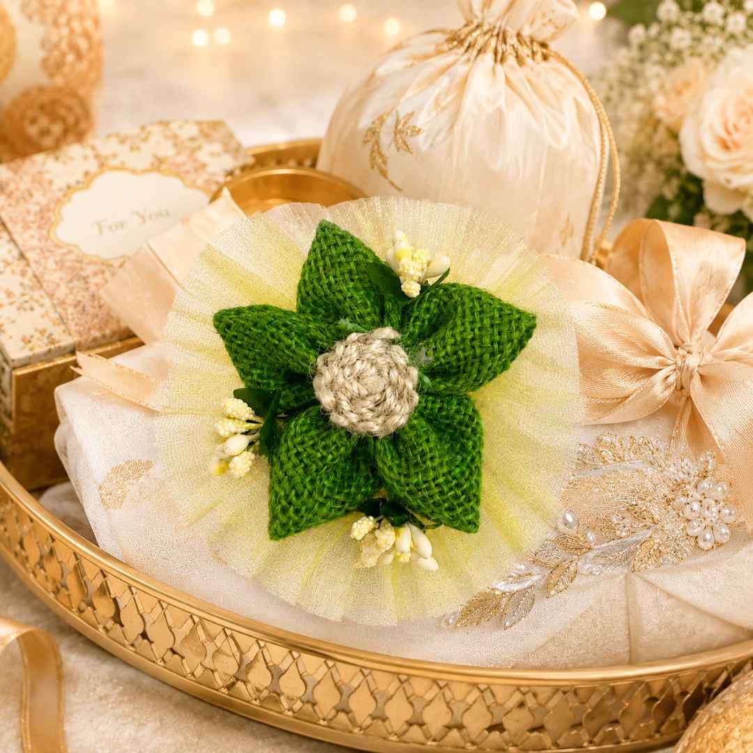 Set of 5 Green Jute Floral Net Decoration Accessories for Hamper Packing