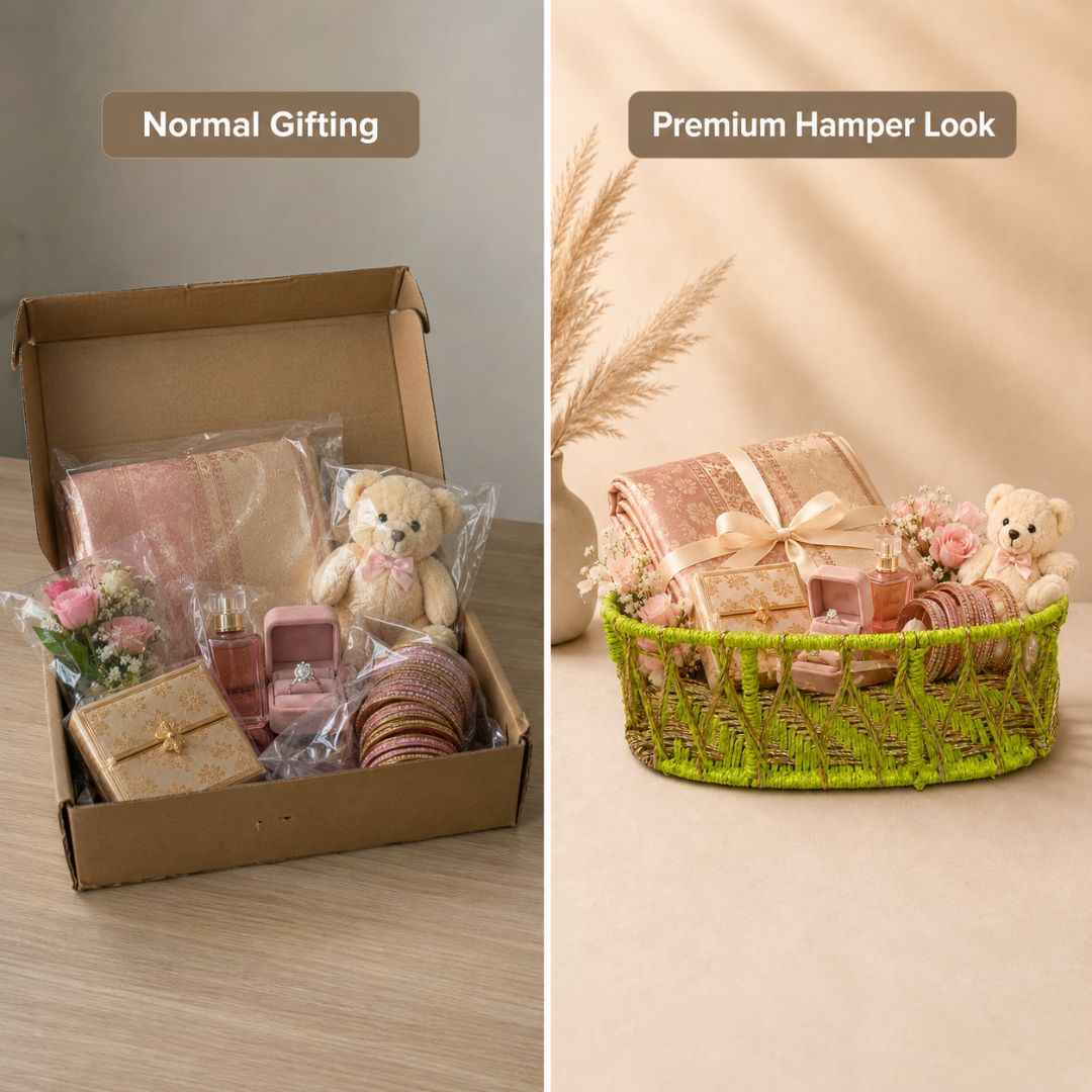 Neon Green & Golden Decorative Basket Set of 3 – Premium Hamper Basket