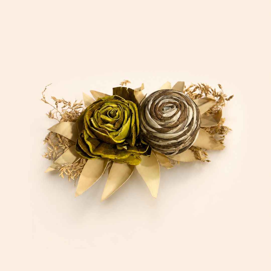 Set of 5 Olive Green & Natural Floral Decorative Accessories for Hamper & Trousseau Packing