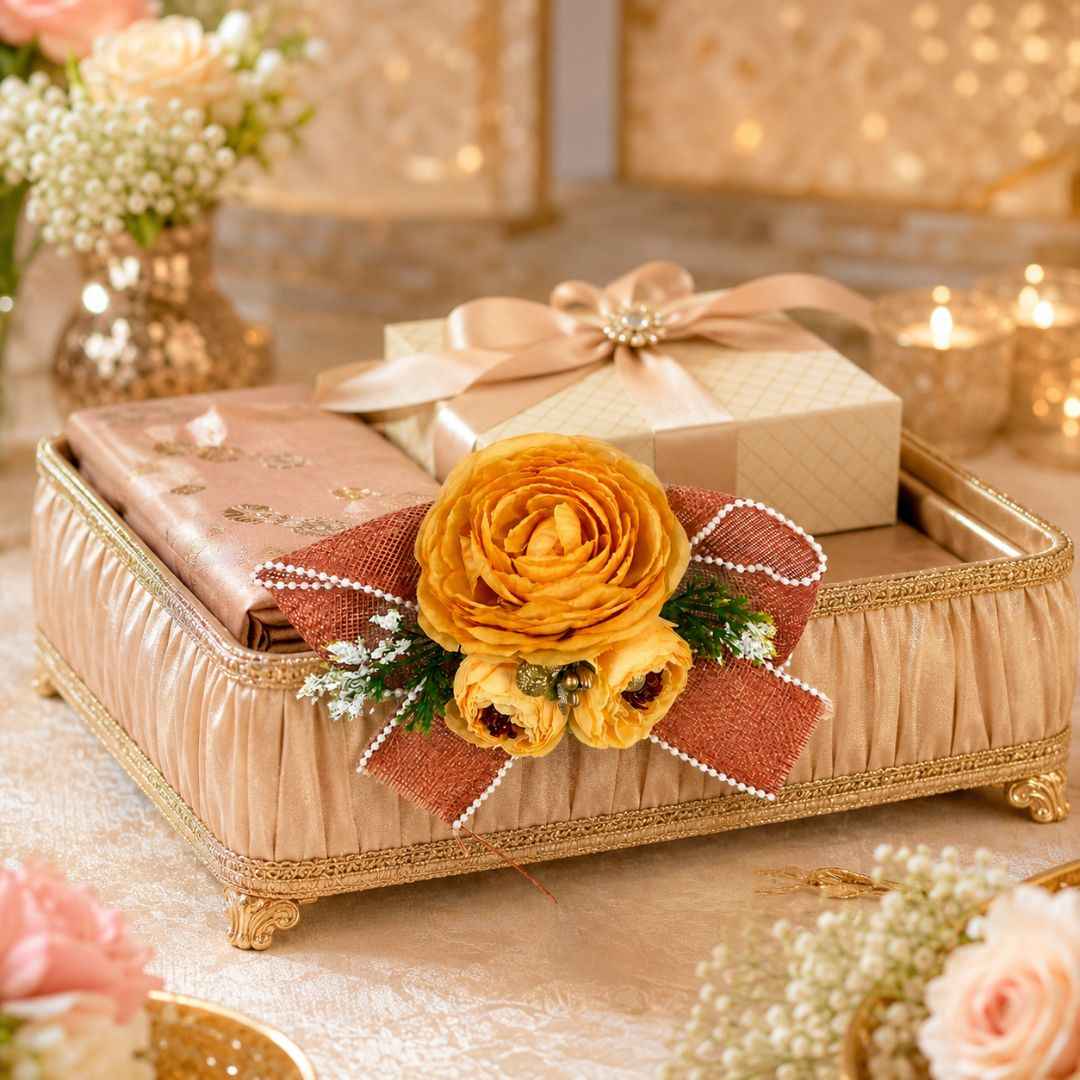 Set of 5 Orange Floral Decorative Accessories for Hamper & Trousseau Packing
