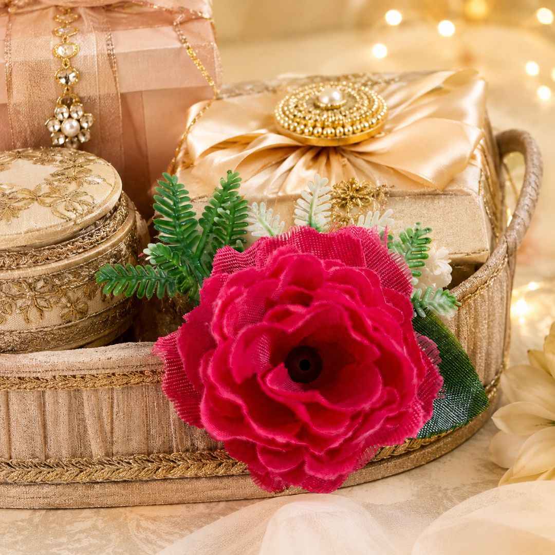 Set of 5 Pink Rose Decorative Flower Accessories for Hamper & Trousseau Packing