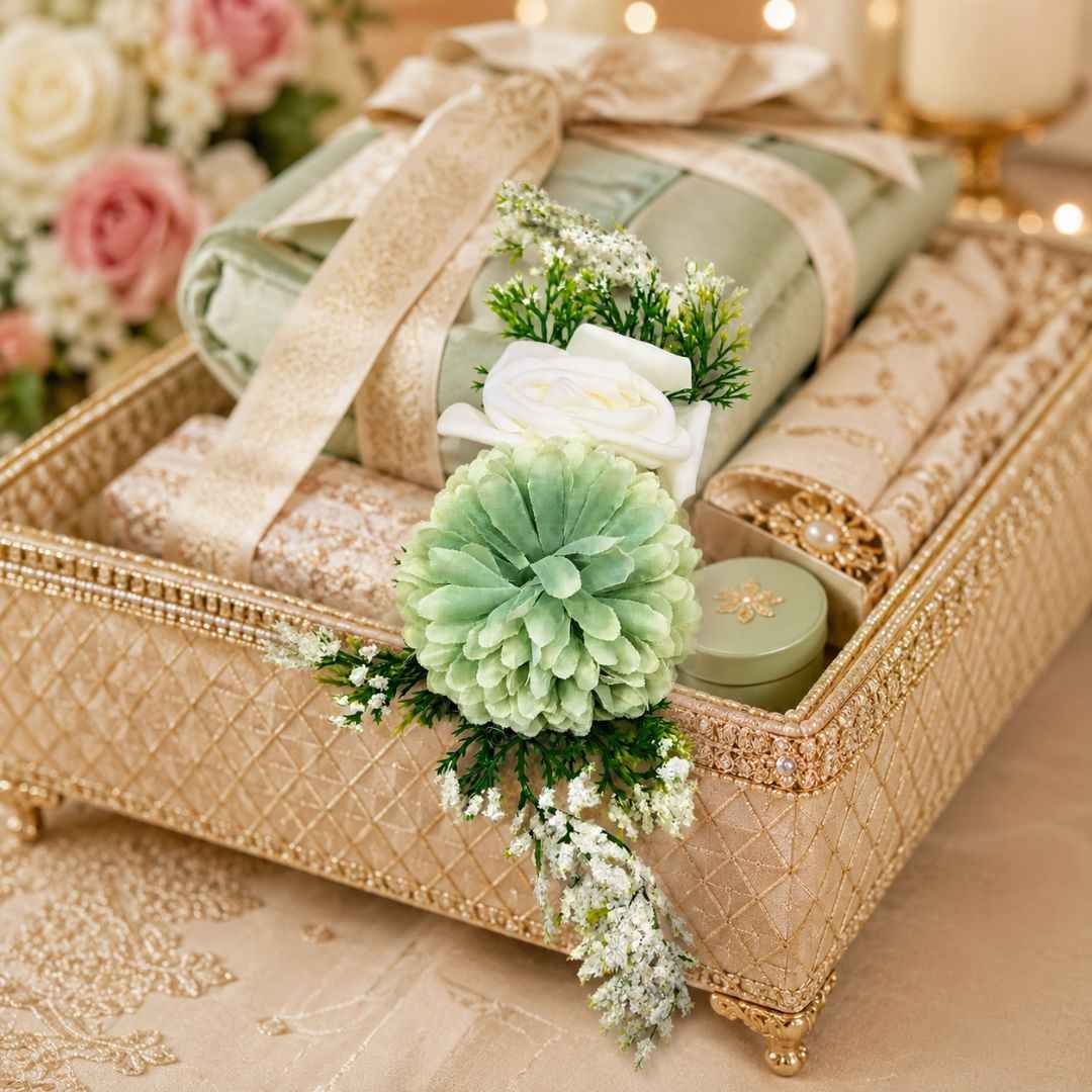 Mint Green & White Floral Decoration Accessory for Hamper Packing