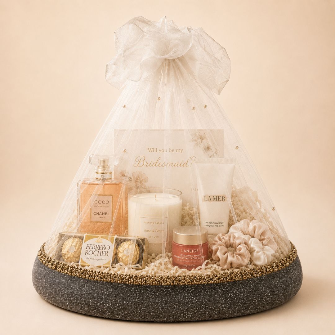 Charcoal Grey Pearl Net Round Hamper Basket