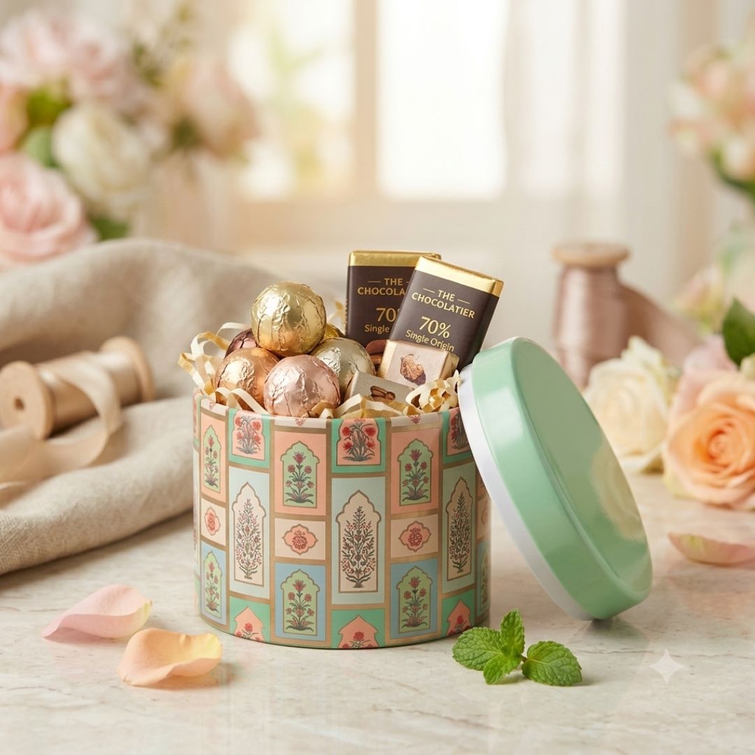 Pack of 6 Pastel Floral Printed Metal Tin Box with Lid – Premium Gift & Dry Fruit Packaging Box
