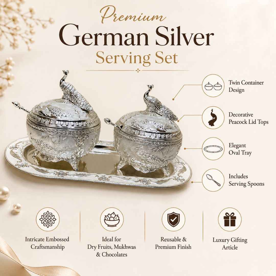 German Silver Peacock Serving Set with Spoon