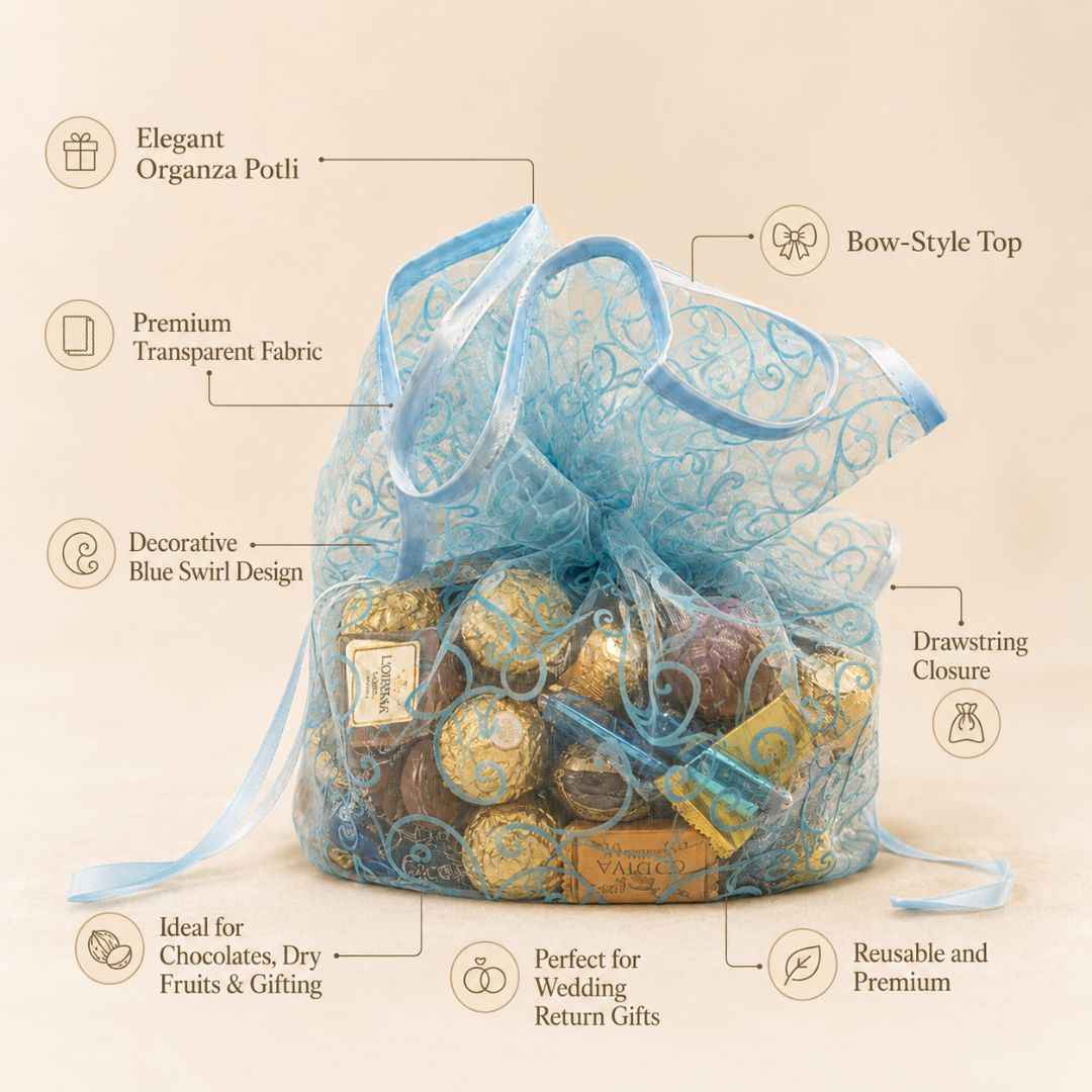 Sky Blue Organza Potli Gift Bag Pack of 5