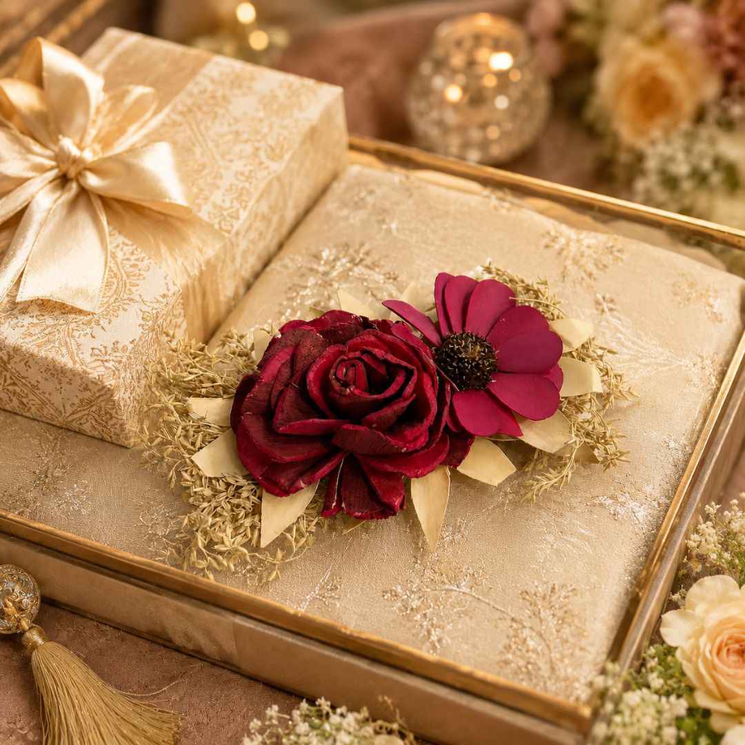Set of 5 Red Floral Decorative Accessories for Hamper & Trousseau Packing