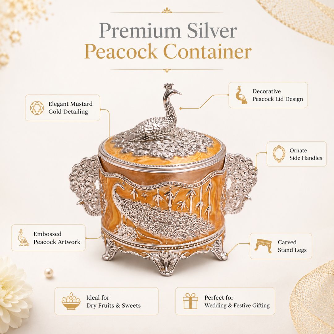Luxury German Silver Peacock Storage Box with Lid – 4 Inch Decorative Container - Adscraft.in