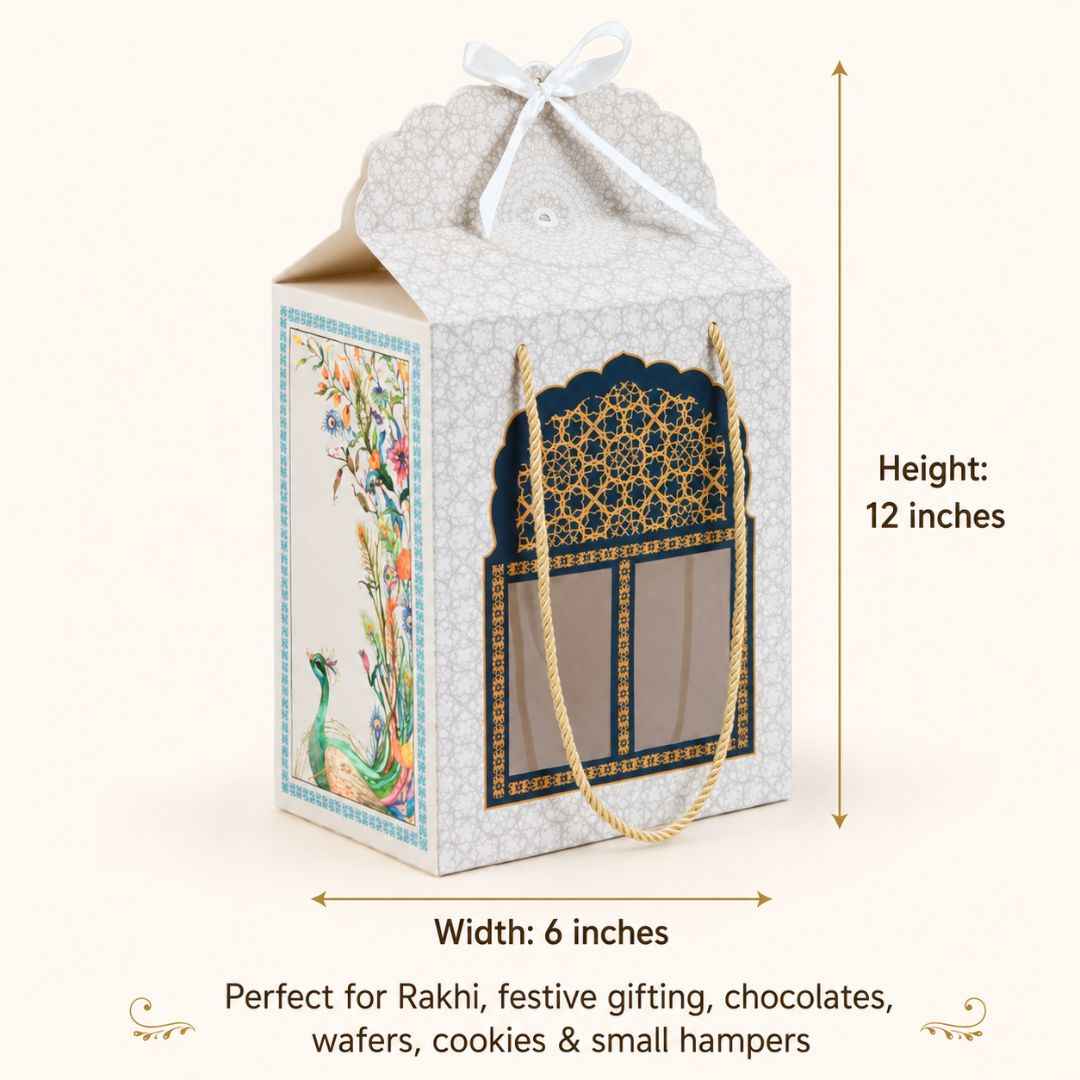 Pack of 5- Ivory Peacock Window Gift Box Pack of 5