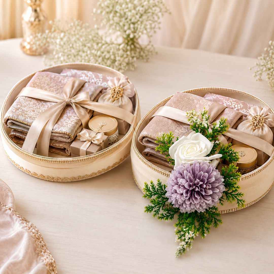 Set of 5 Lavender & White Floral Decorative Accessories for Hamper & Trousseau Packing