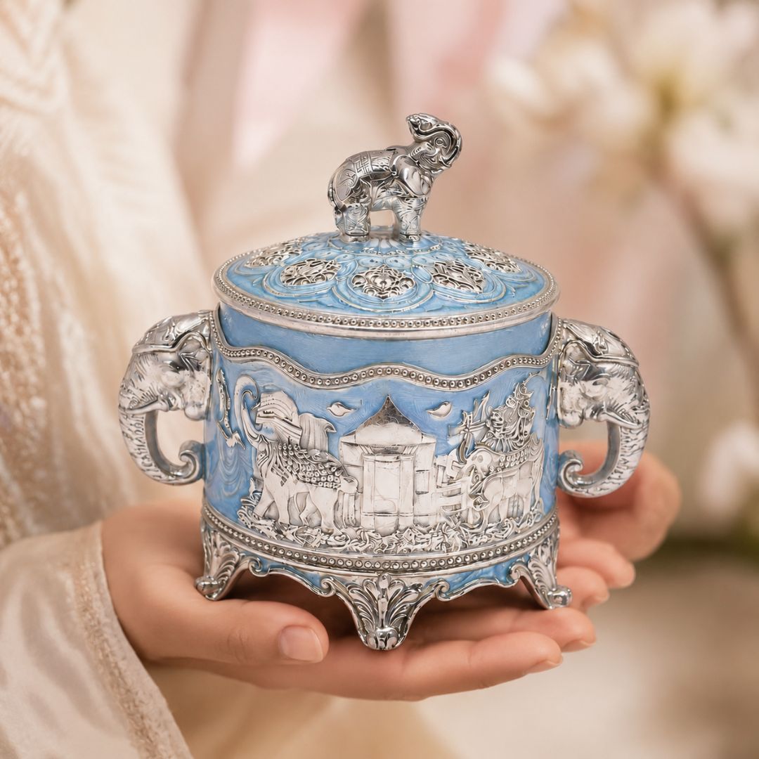 Premium German Silver Elephant Design Dry Fruit Box (3 Inch) – Luxury Gifting for Weddings, Diwali & Corporate Occasions - Adscraft.in