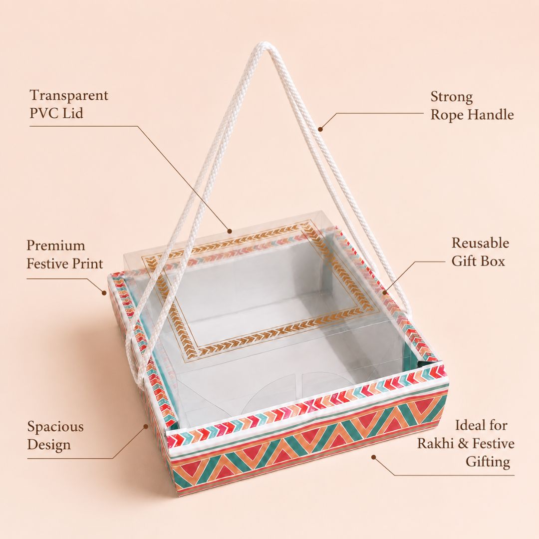 Pack of 5 -Transparent Lid Festive Gift Tray Box