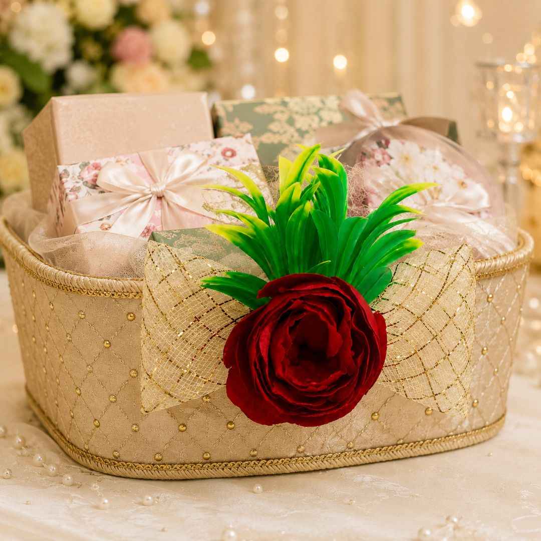 Set of 5 Red Rose Decorative Flower Accessories for Hamper & Trousseau Packing