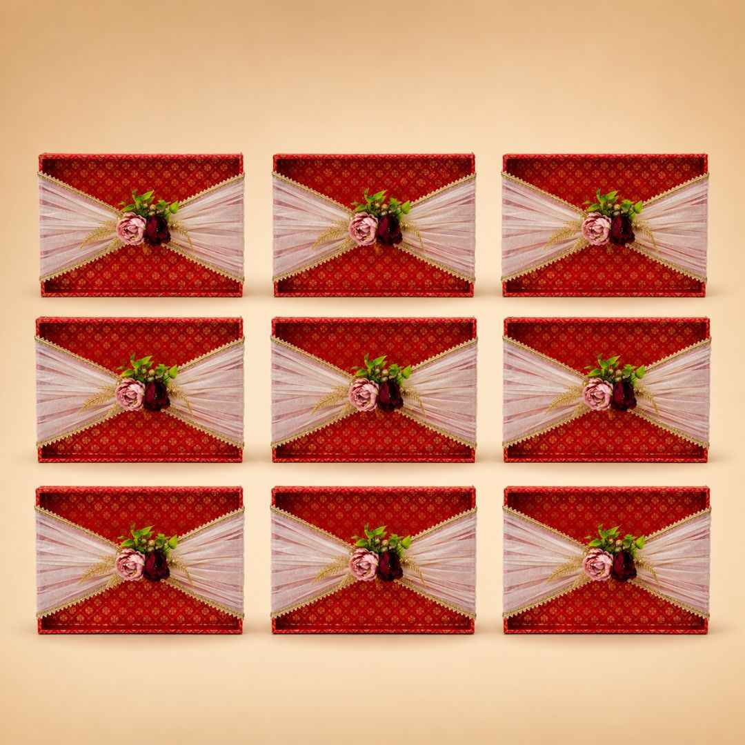 (Set of 3)Premium Red Floral Net Decorative Tray – Wedding Trousseau & Gift Packing Trays