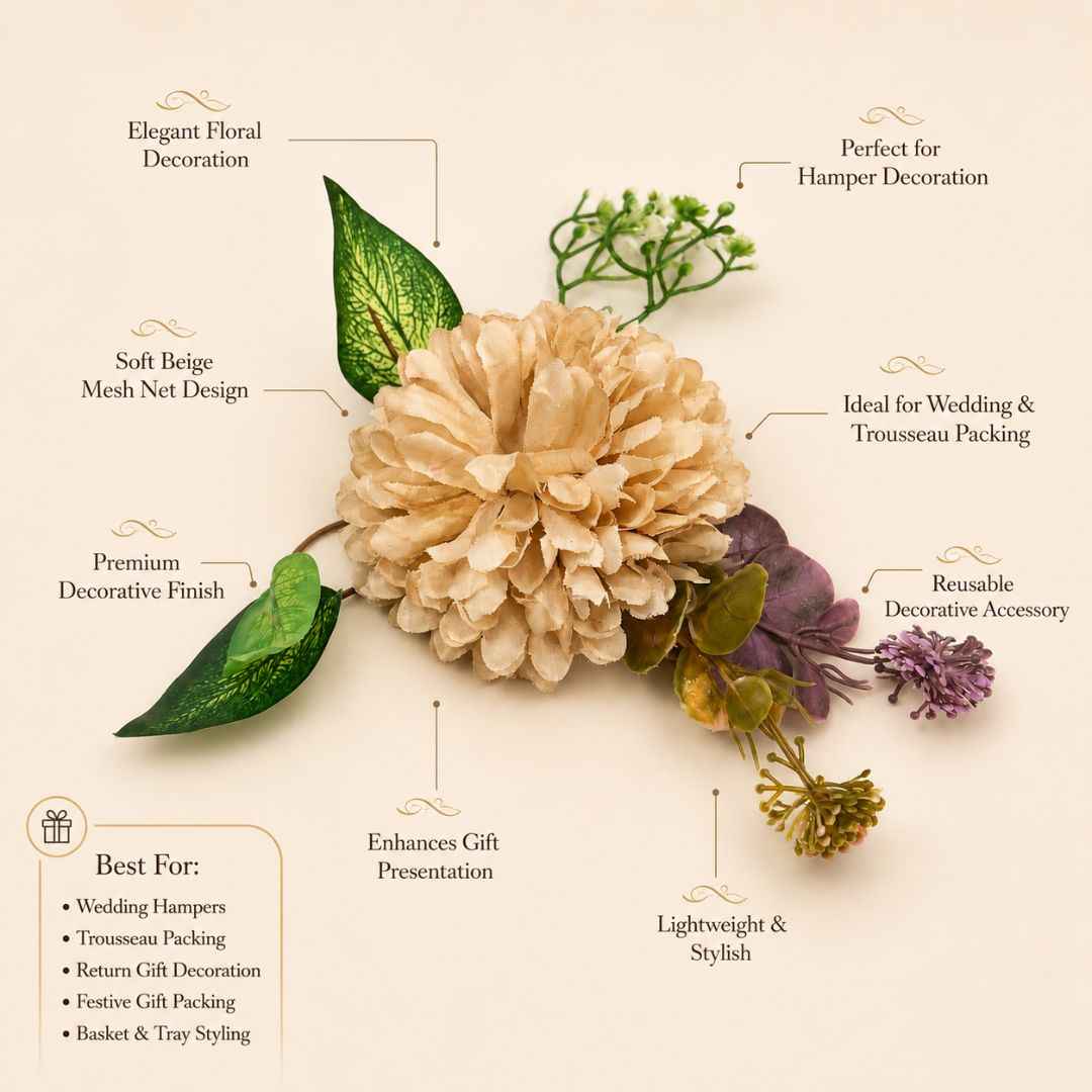 Pack of 5 Beige Floral Decoration Accessories for Hamper Packing