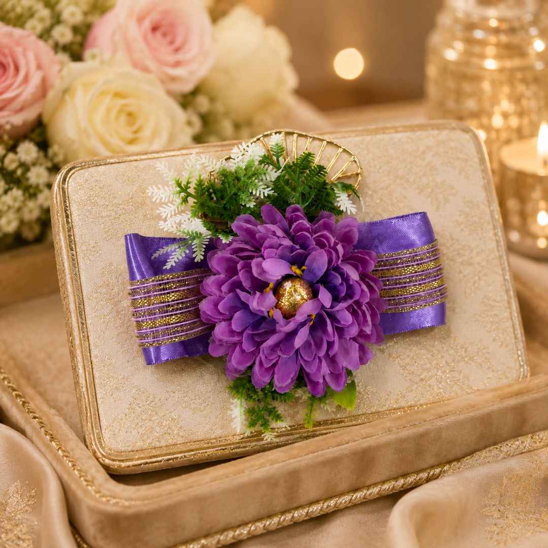 Set of 5 Purple Floral Decorative Accessories for Hamper & Trousseau Packing
