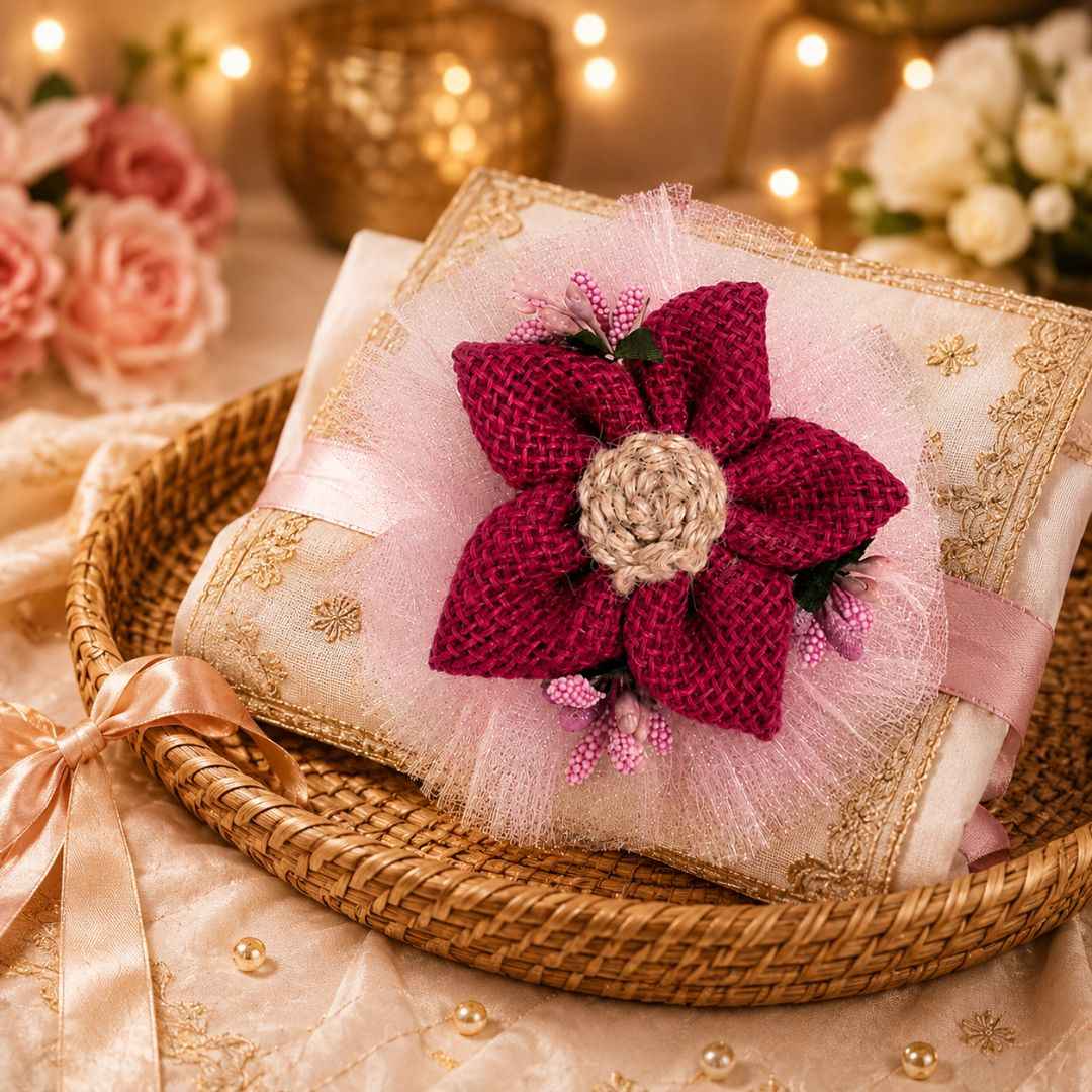 Set of 5 Magenta Jute Floral Net Decoration Accessories for Hamper Packing