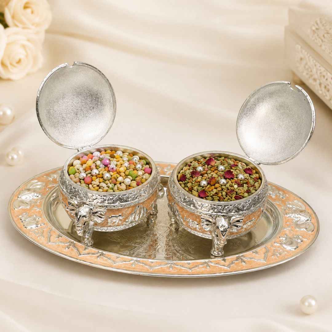 German Silver Peach Elephant Serving Set with Spoon