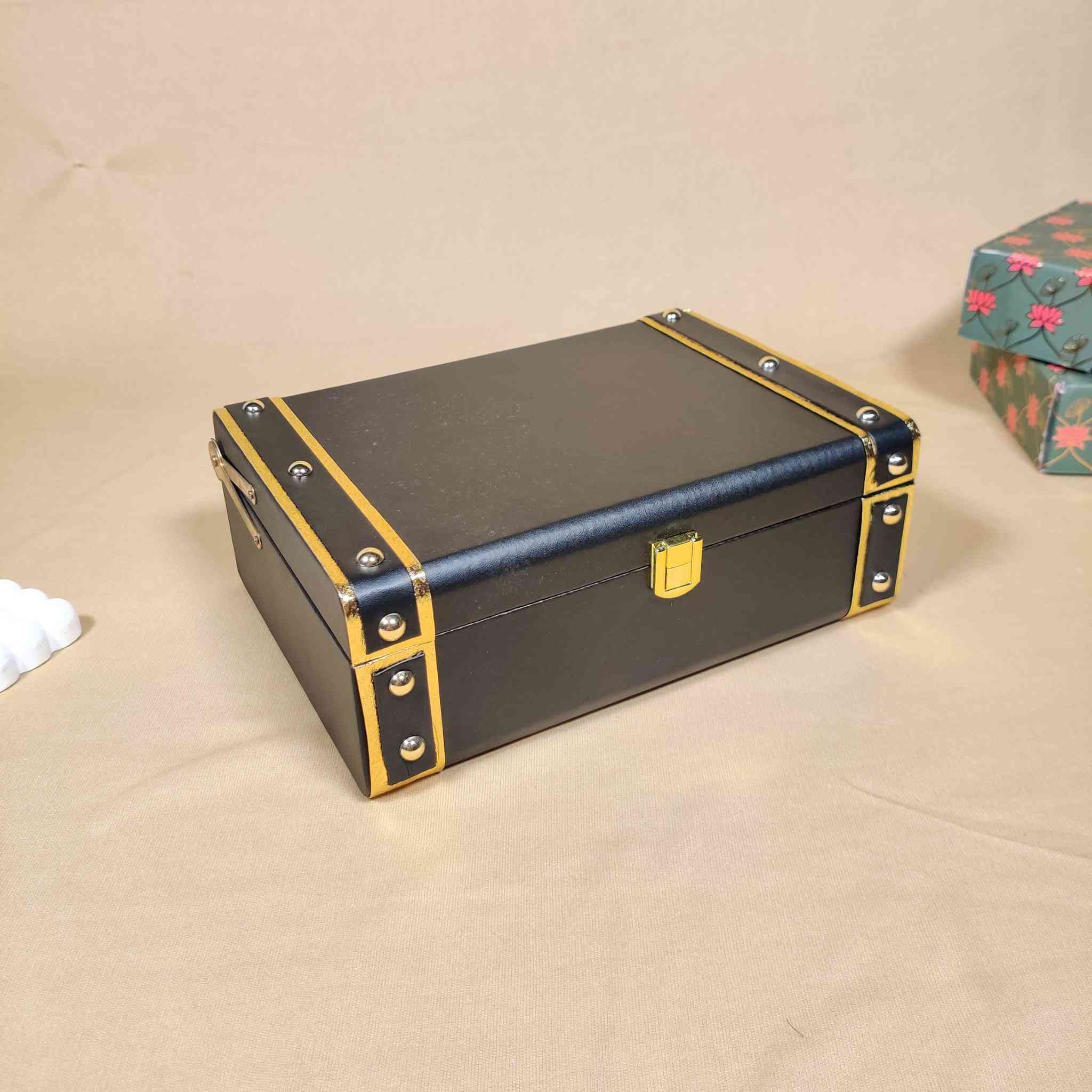 Dotted Black Trunk Box For Gift Hamper (10x7x3 inches)