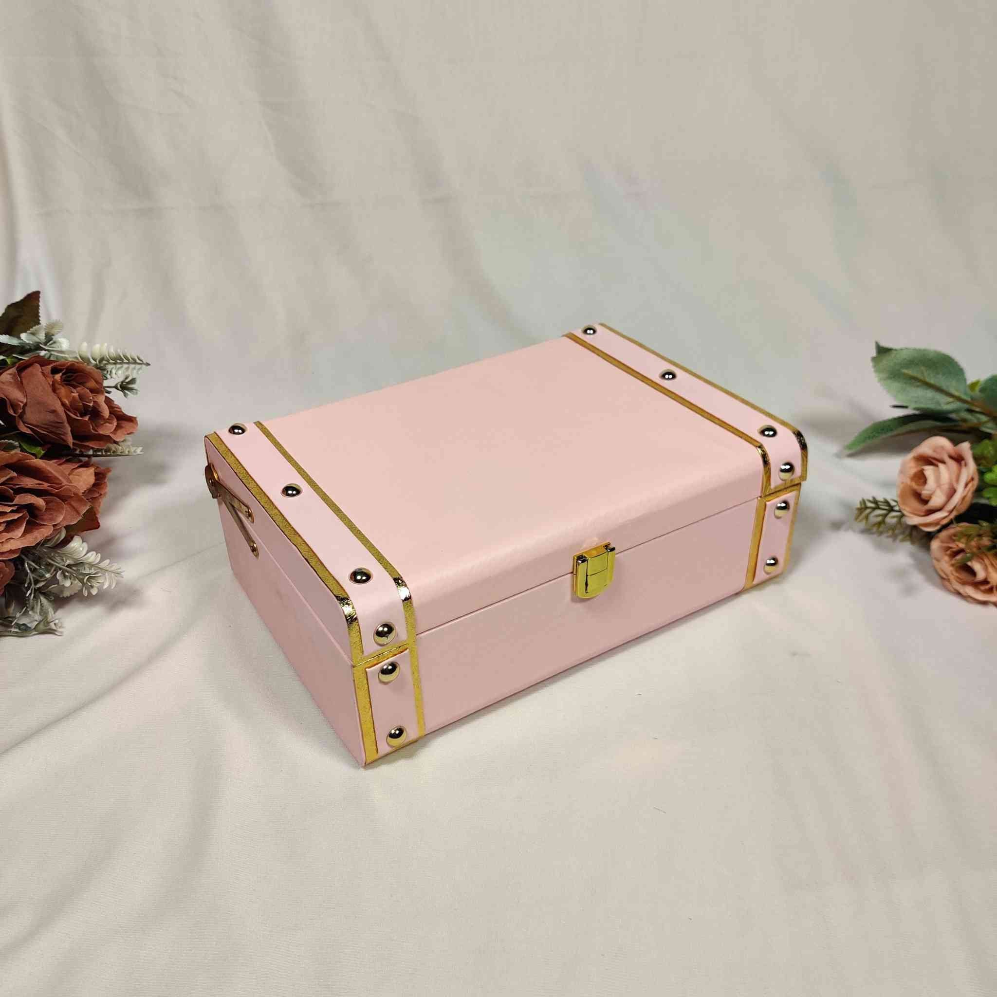 Dotted Pink Trunk Box For Gift Hamper (10x7x3 inches)