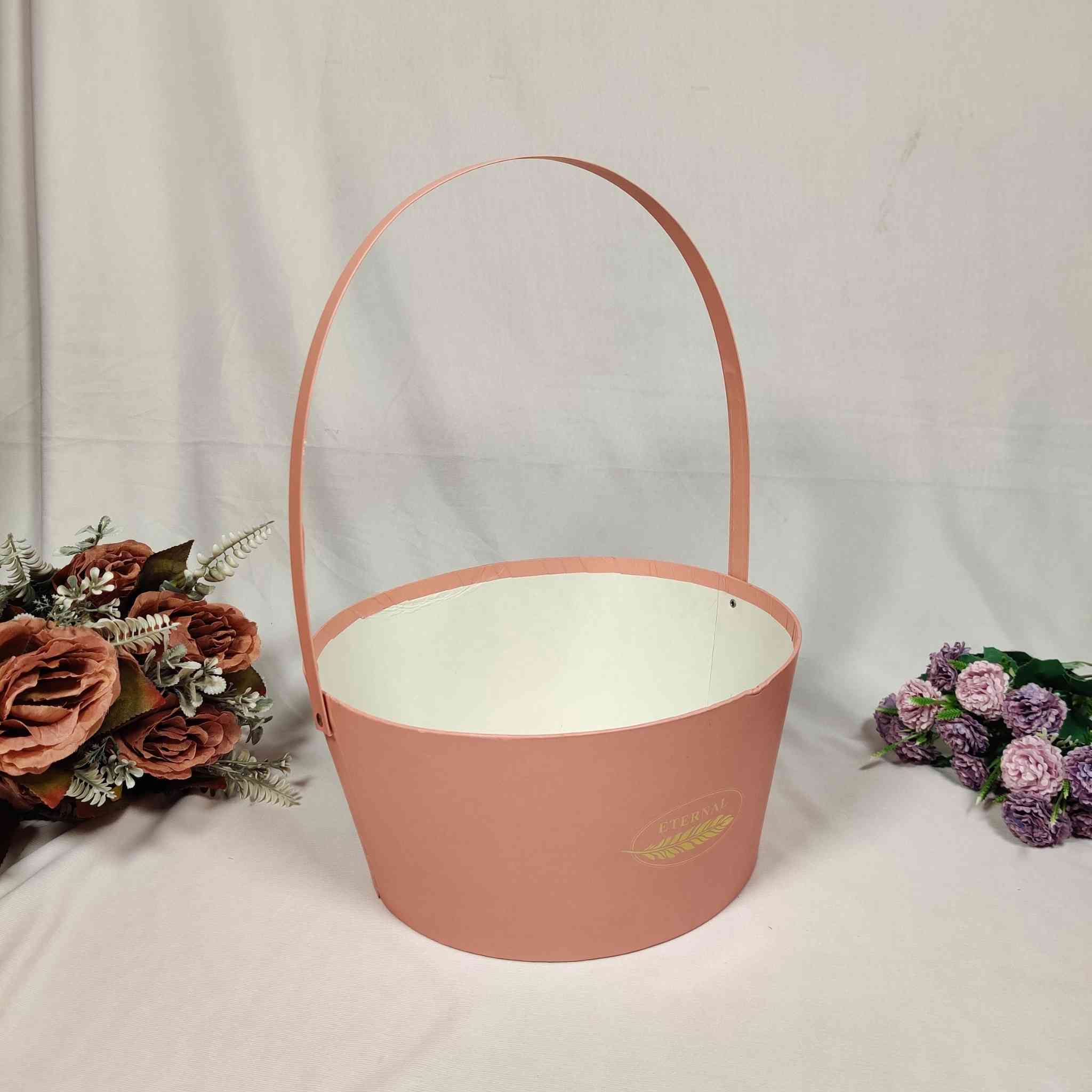 Pink Handle Popcorn Basket For Gift Hamper (10x10x5 inches)