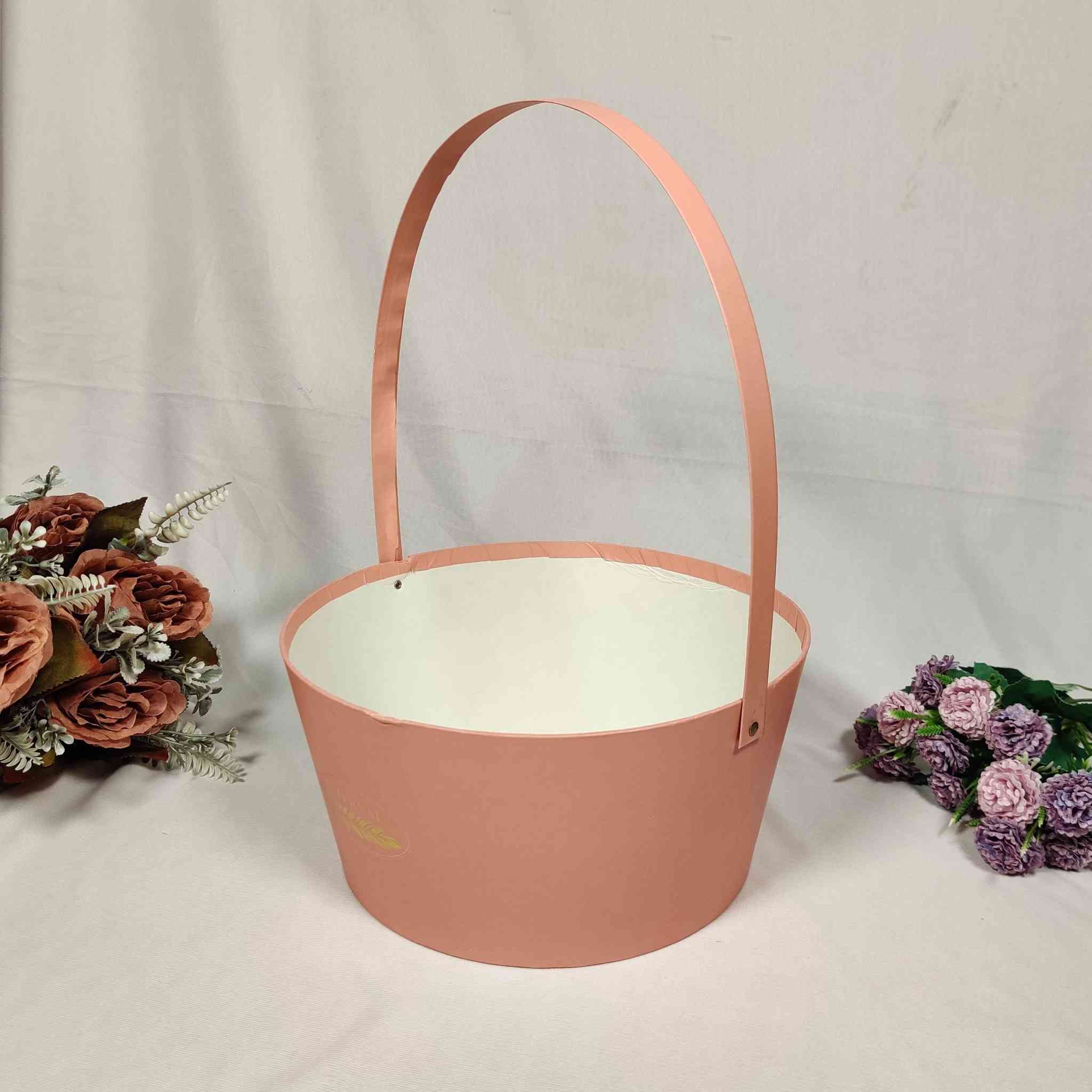 Pink Handle Popcorn Basket For Gift Hamper (10x10x5 inches)