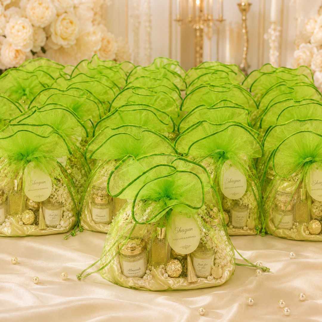 Green Organza Potli Gift Bag Pack of 5