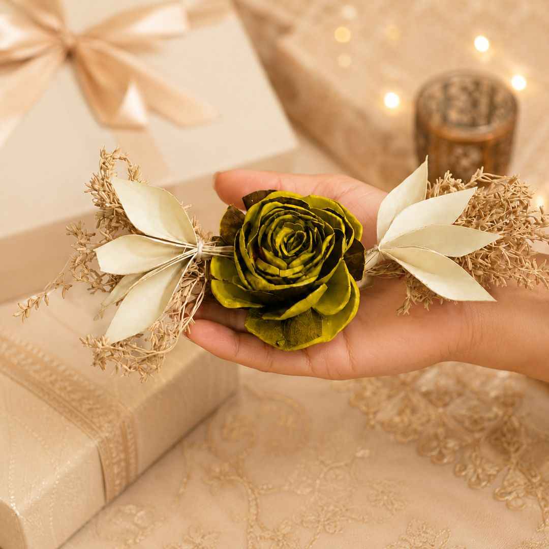 Set of 5 Olive Green Rose Decorative Accessories for Hamper & Trousseau Packing