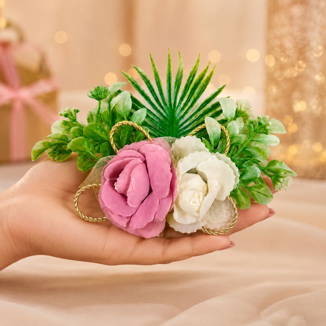 Set of 5 Pink & White Floral Decorative Accessories for Hampers, Trousseau Packing & Wedding Trays