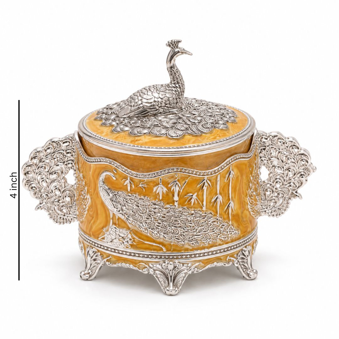 Luxury German Silver Peacock Storage Box with Lid – 4 Inch Decorative Container - Adscraft.in