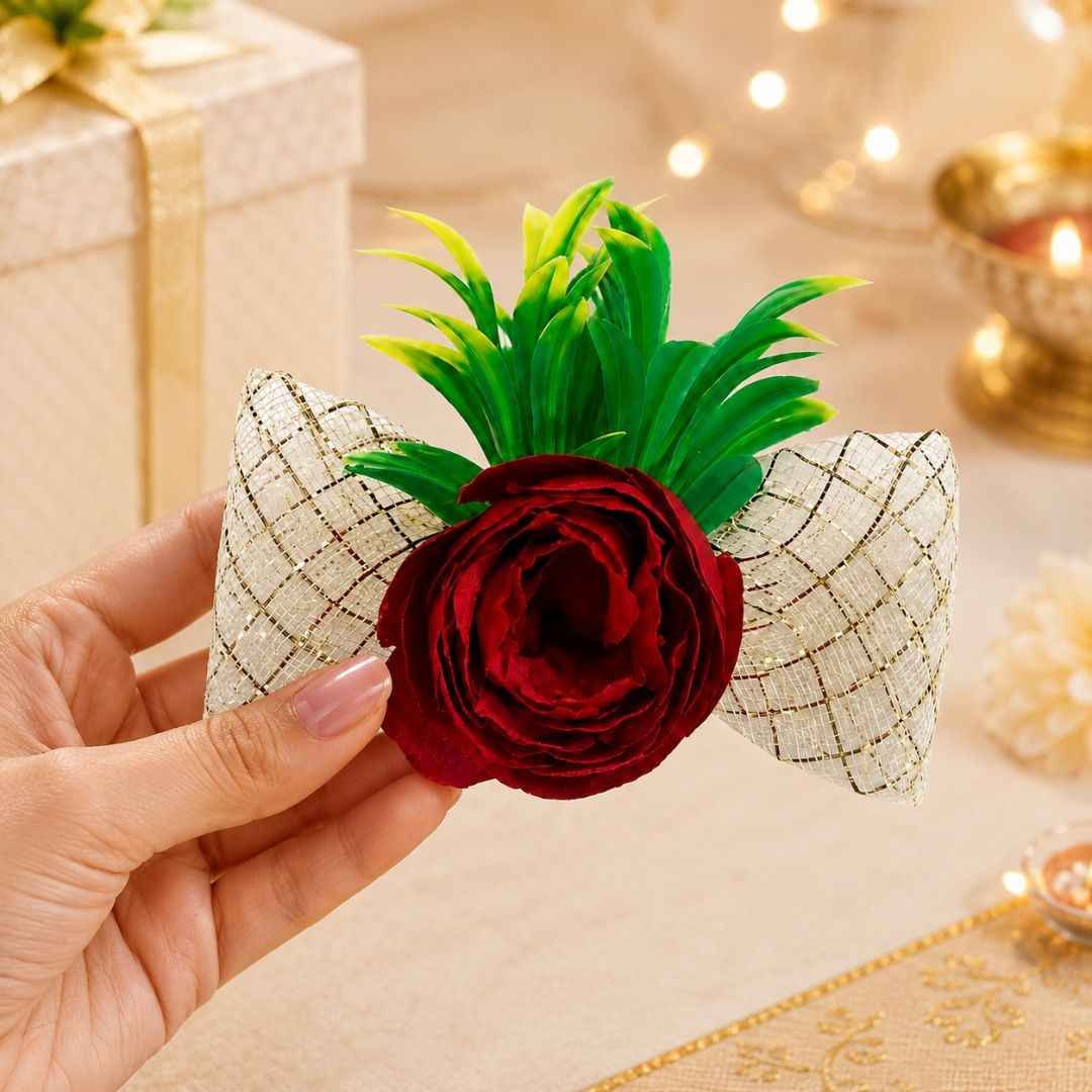 Set of 5 Red Rose Decorative Flower Accessories for Hamper & Trousseau Packing