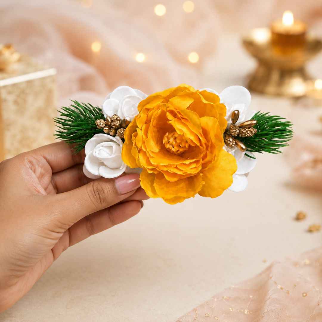 Set of 5 Yellow Floral Decorative Accessories for Hamper & Trousseau Packing